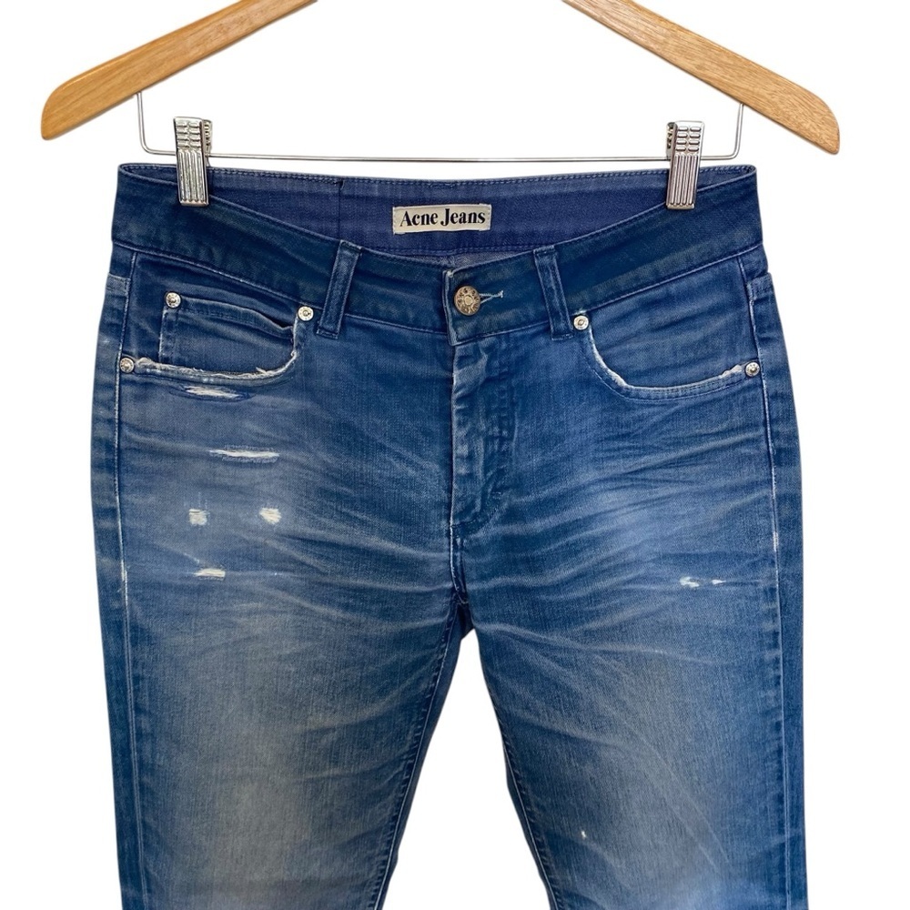 Acne Low Rise Boot Cut Jeans Hex Used Twill Blue - Picture 3 of 7